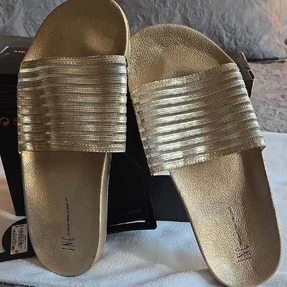 Gold Slide Sandals - Picture 1 of 4
